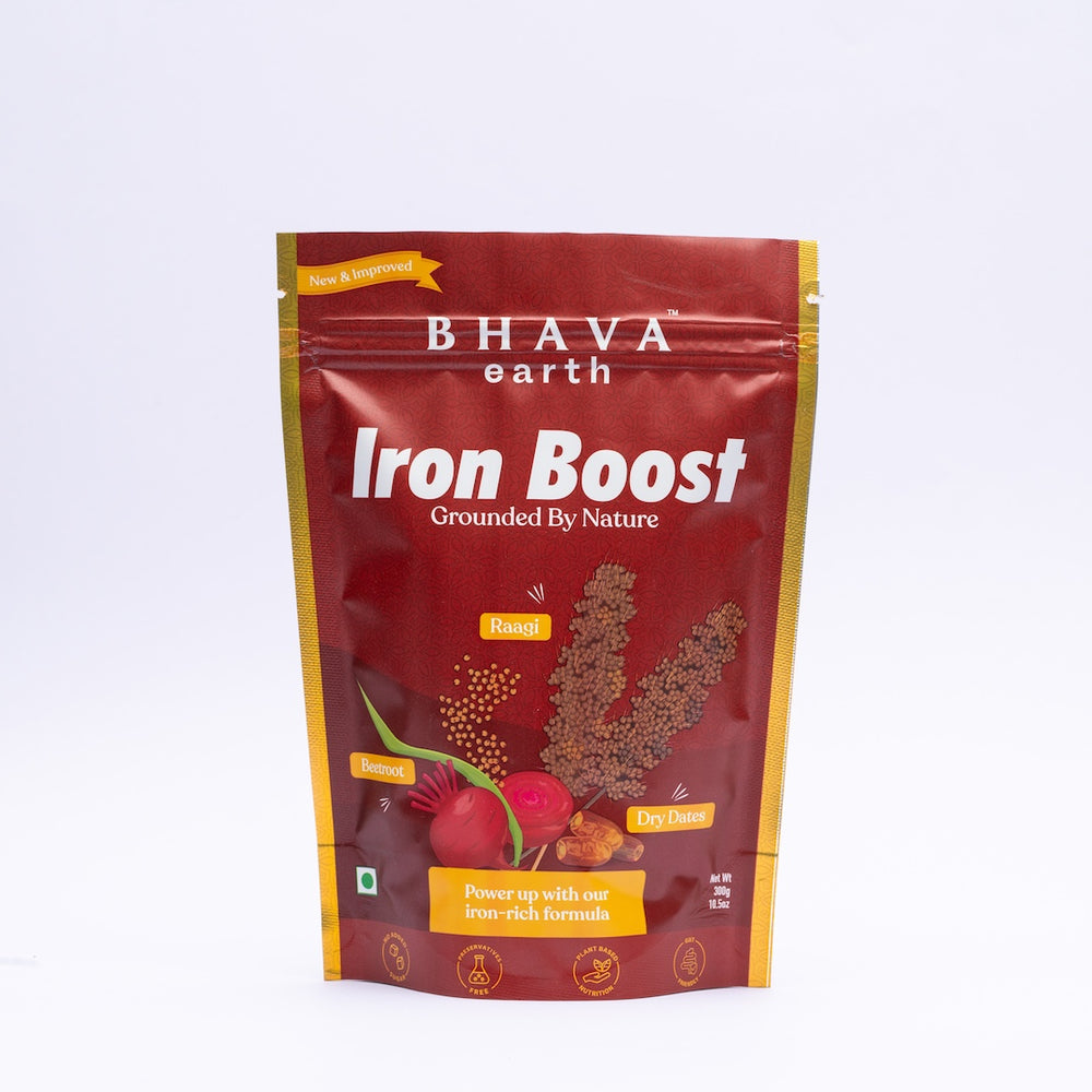 BhavaEarth Iron Boost | Chocolatey Nutrition Mix | Kids & Adults | 30 Servings | No Added Sugar | 300g