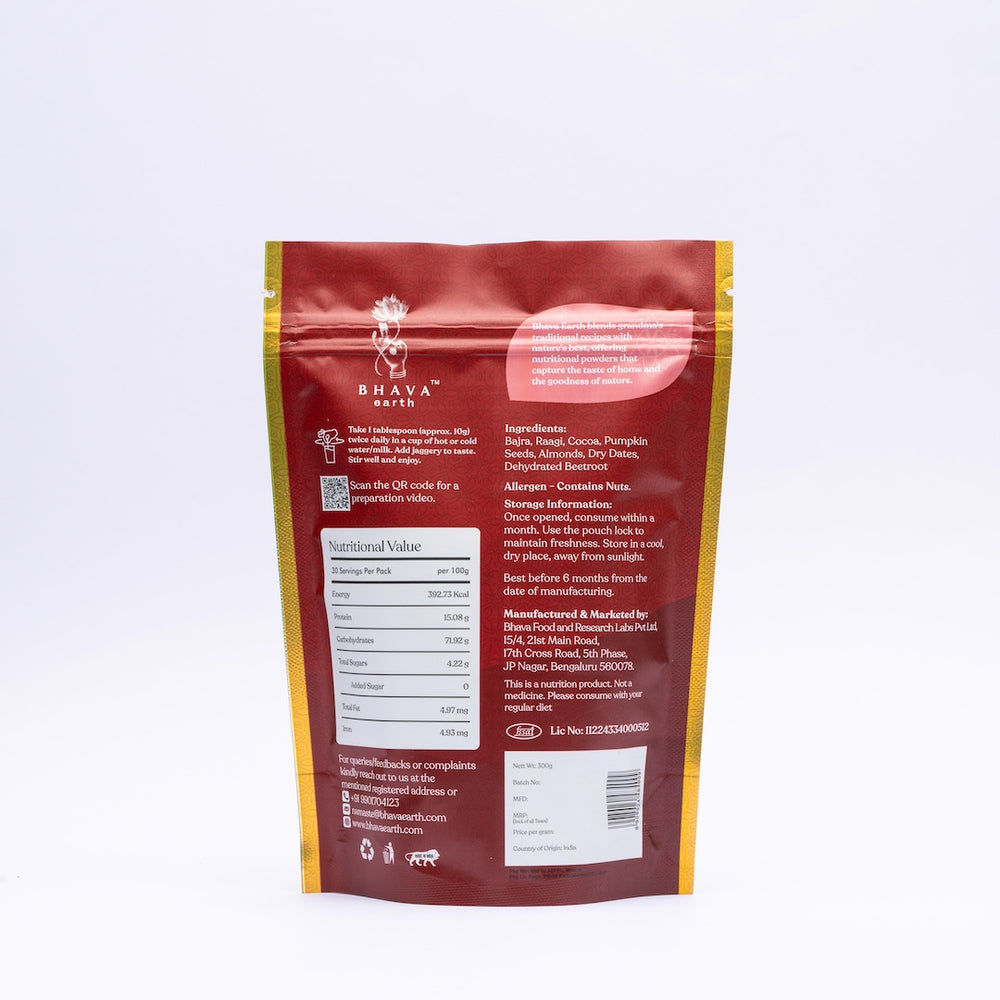 BhavaEarth Iron Boost | Chocolatey Nutrition Mix | Kids & Adults | 30 Servings | No Added Sugar | 300g