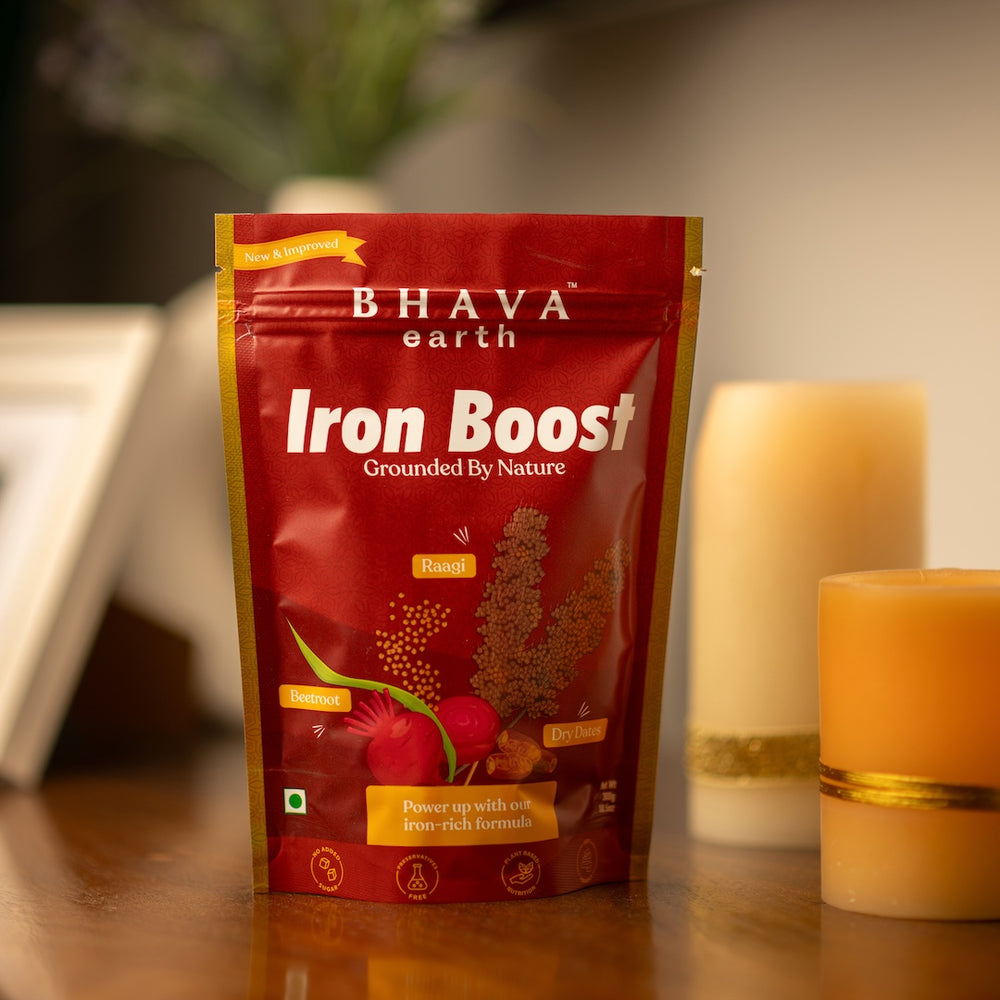 BhavaEarth Iron Boost | Chocolatey Nutrition Mix | Kids & Adults | 30 Servings | No Added Sugar | 300g