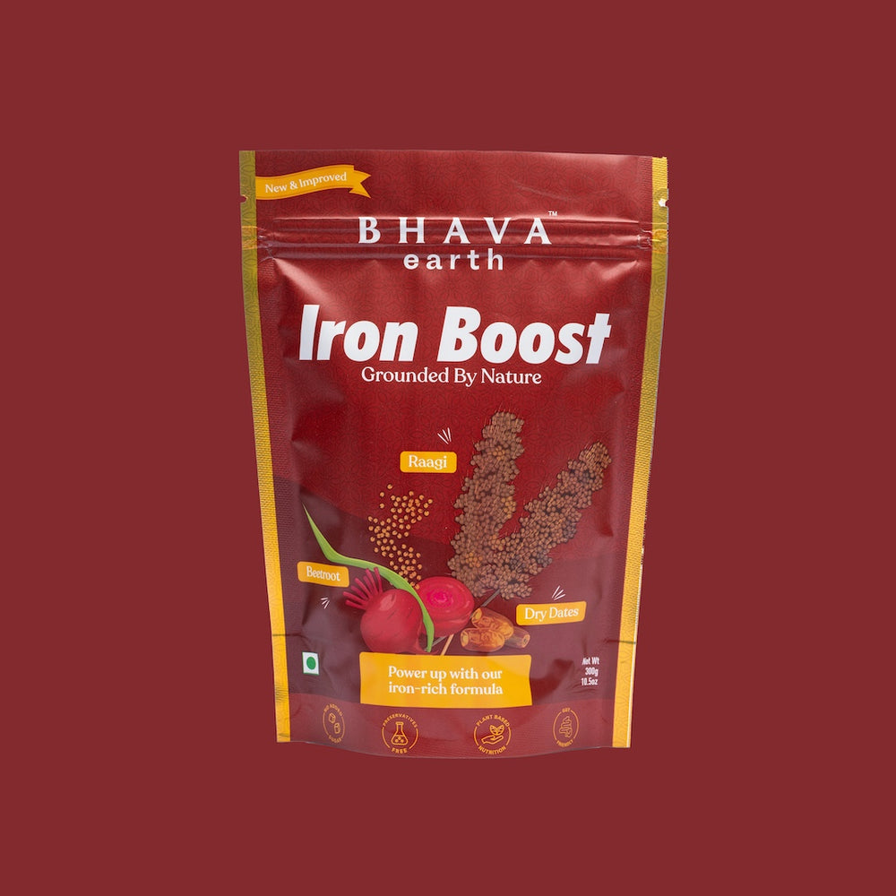 BhavaEarth Iron Boost | Chocolatey Nutrition Mix | Kids & Adults | 30 Servings | No Added Sugar | 300g