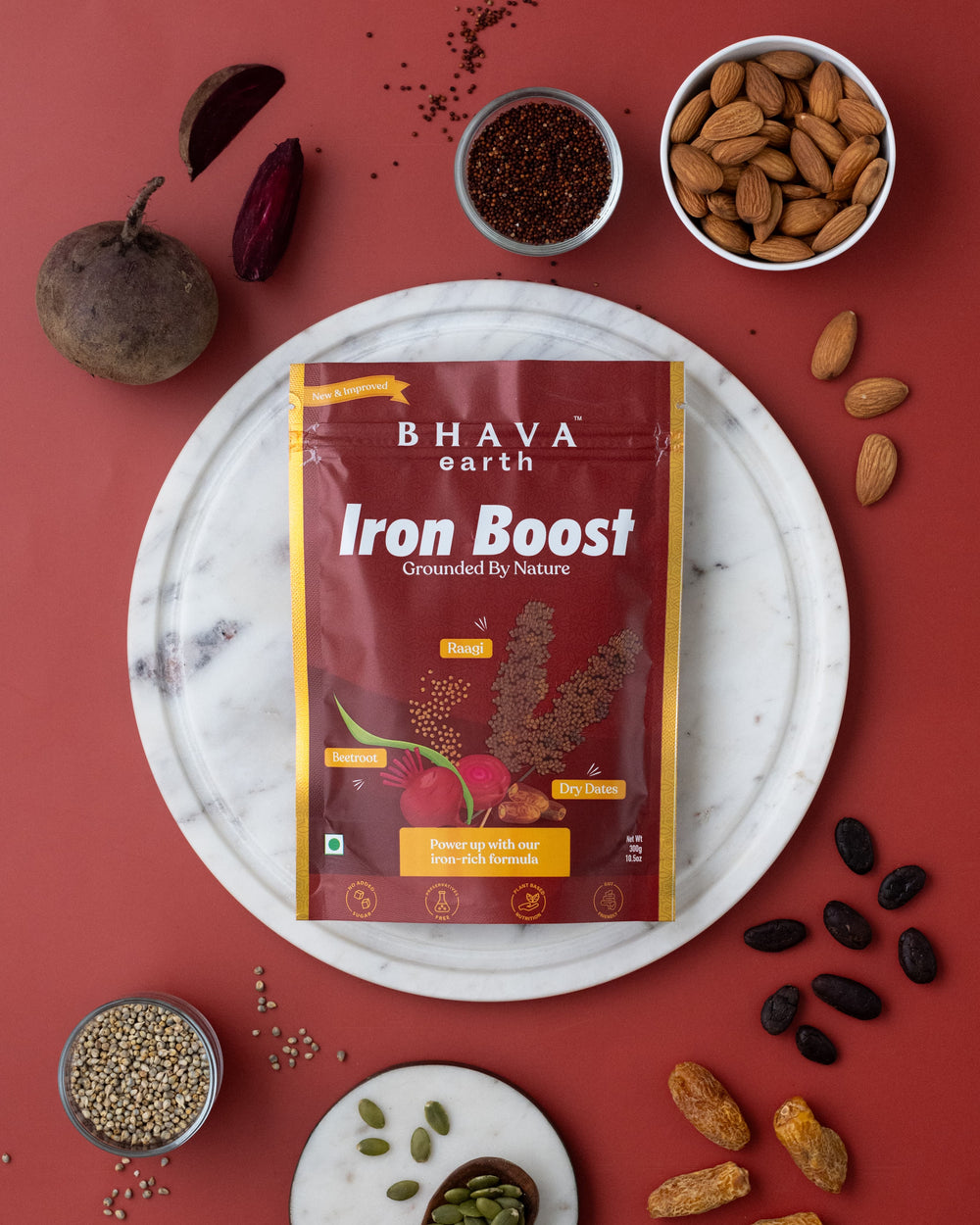 BhavaEarth Iron Boost | Chocolatey Nutrition Mix | Kids & Adults | 30 Servings | No Added Sugar | 300g